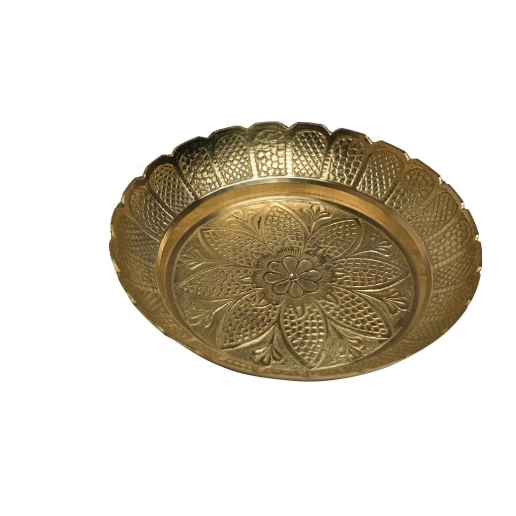 Piatto rituale in ottone, color oro, 15,24 cm, design "Nakshi"