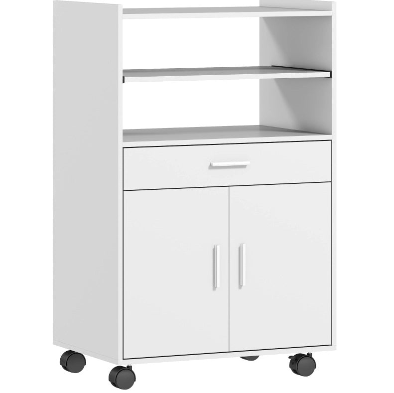 Mobile per microonde bianco in MDF con ruote e cassetto