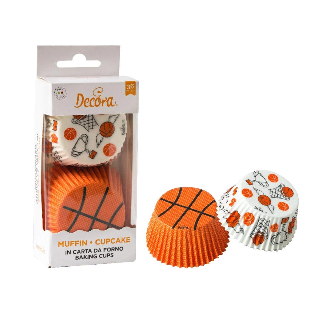 Stampi per muffin a forma di pallacanestro, confezione da 36 pezzi, dimensioni 50 x 32 mm, in carta, colore arancione