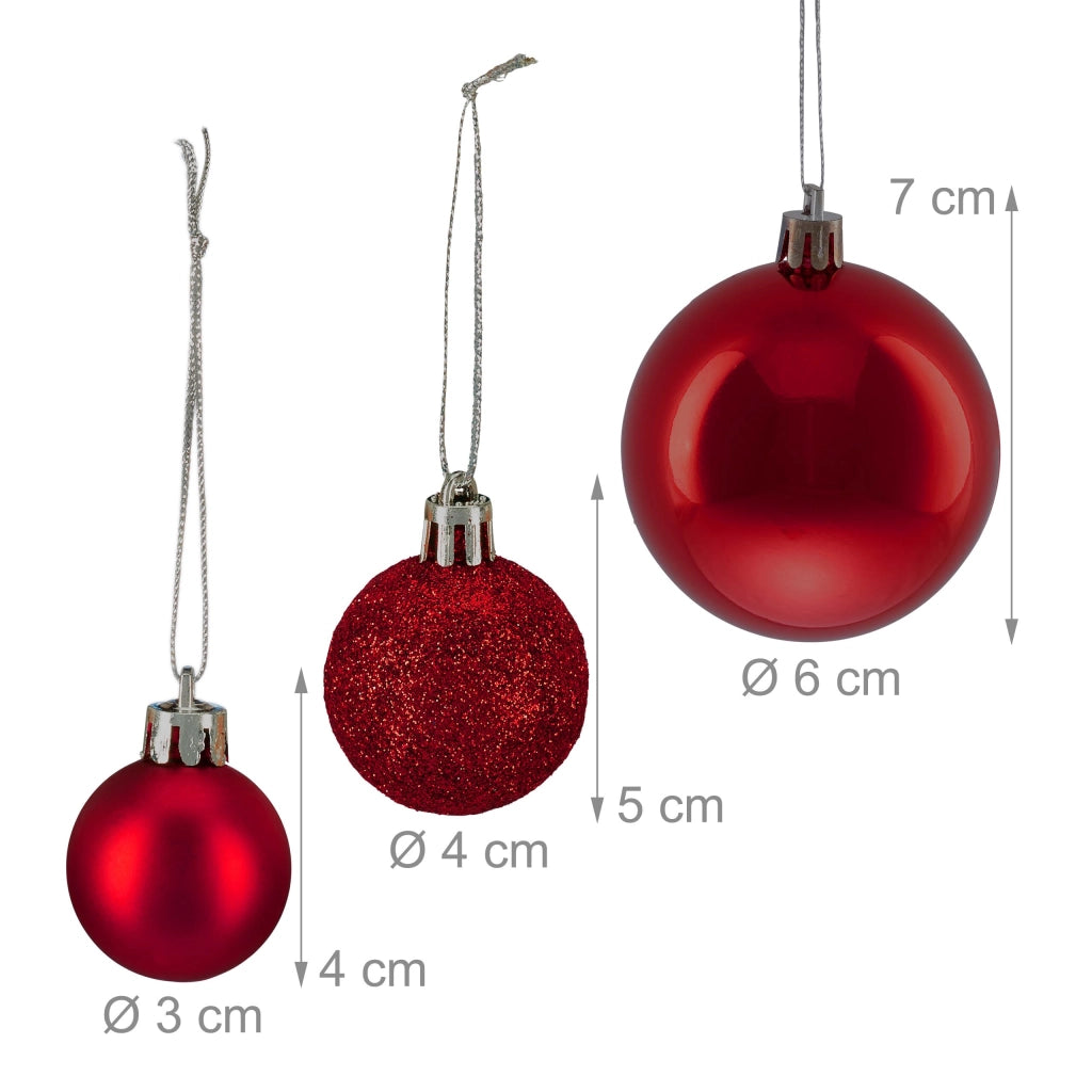Set di palline natalizie, 76 pezzi, in plastica, glitterate, rosse
