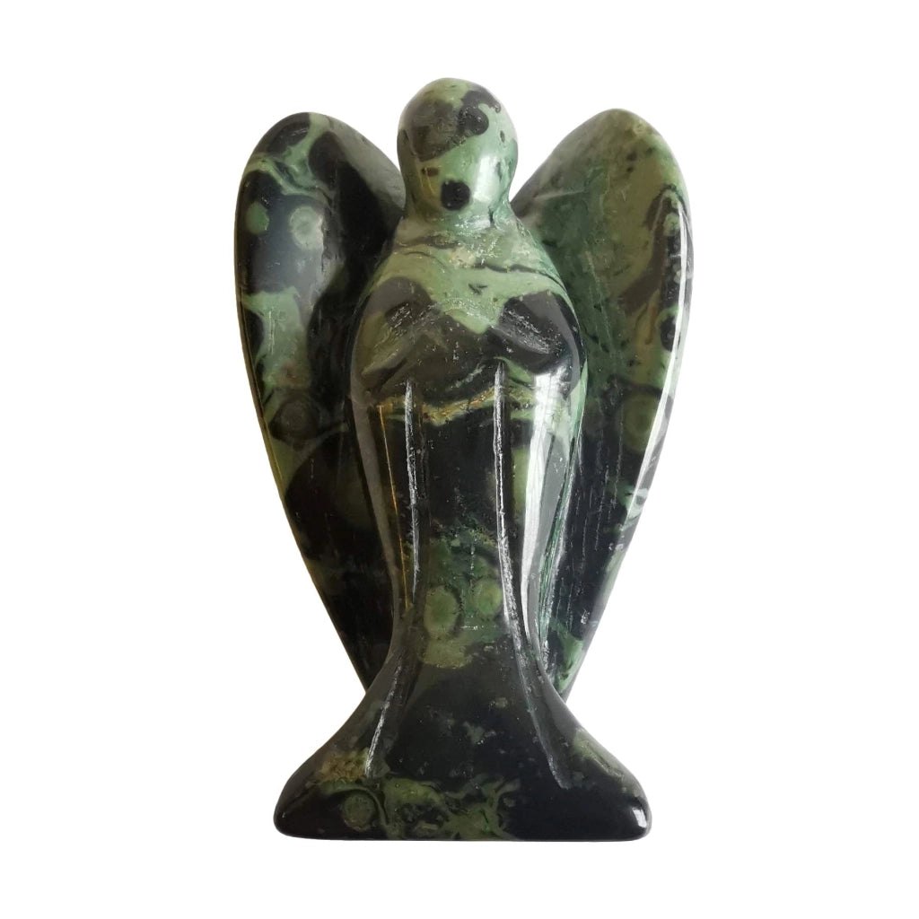 Statua di angelo custode realizzata in giadeite kambaba, intagliata a mano, 5 cm
