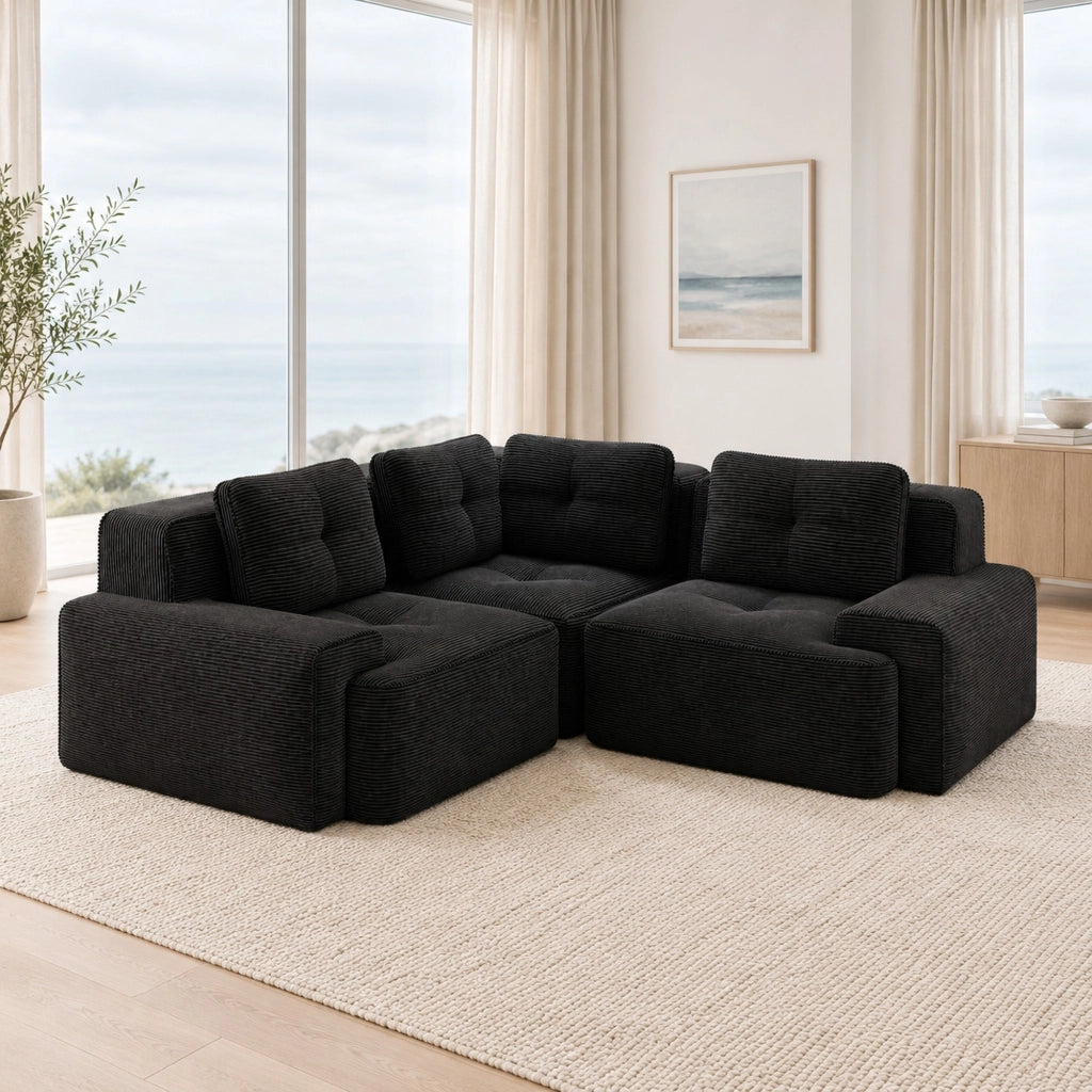 DIVANO angolare modulare 206x206 cm in velluto a coste nero