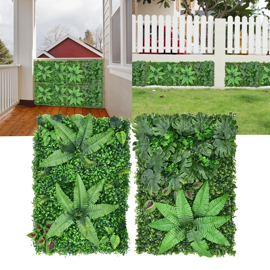 Pannello decorativo a parete con piante artificiali, composto da 2 pannelli, dimensioni 60x40 cm, ideale come elemento decorativo e per garantire privacy, resistente ai raggi UV