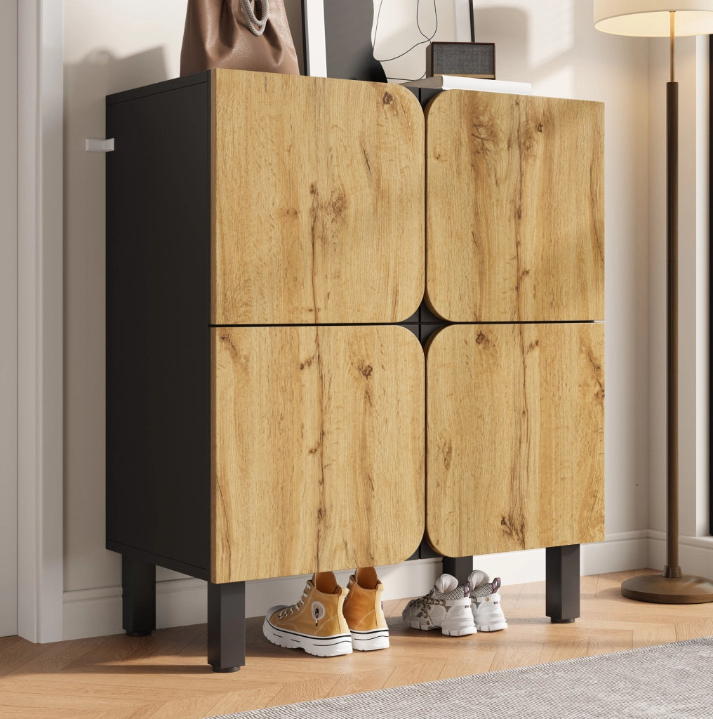 Scarpiera in MDF 80x38;5x95 cm con ripiani regolabili e ante soft-close; naturale e nero