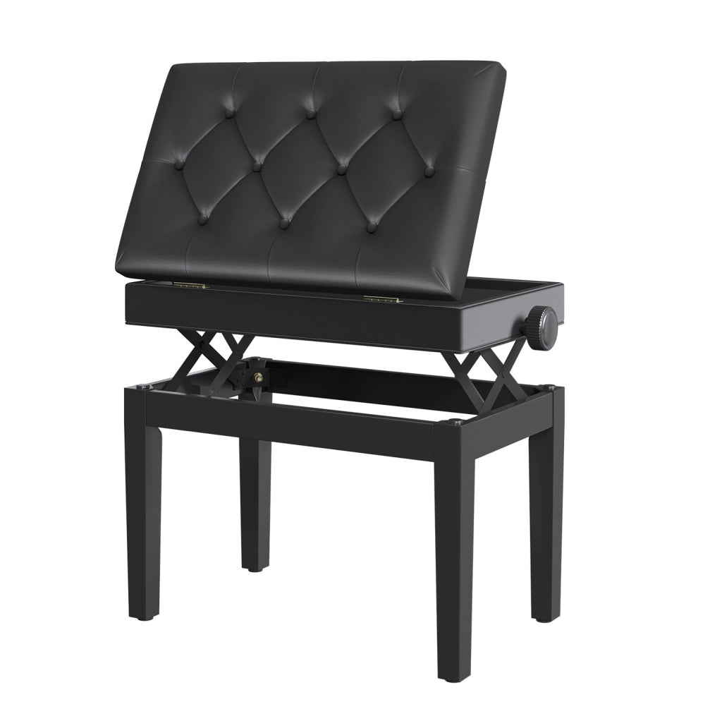 Panca per pianoforte 54,5x33x48-58 cm in legno nero con vano e altezza regolabile