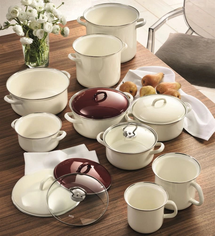 Brocca smaltata da 2 litri, bianca, con coperchio, altezza 15 cm