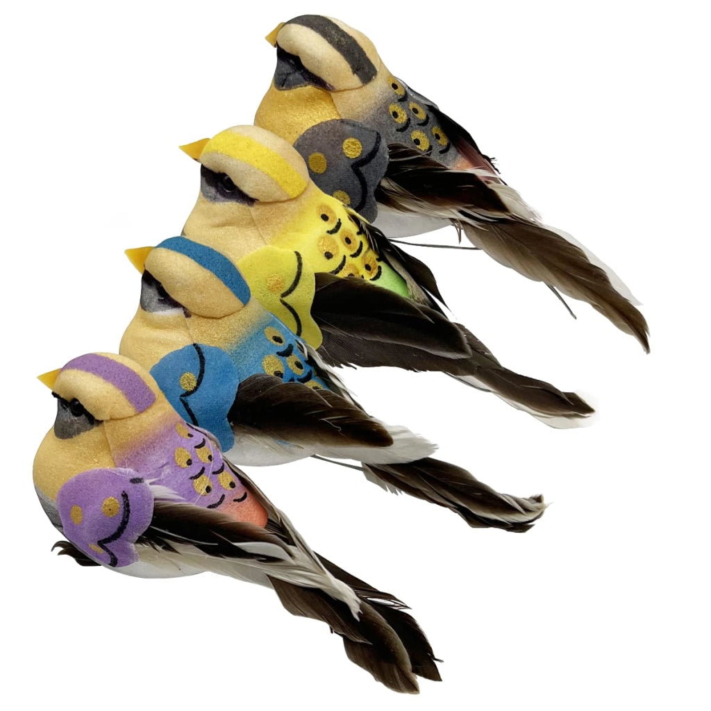 Uccelli artificiali in schiuma con artigli, confezione da 4 pezzi, 10 cm, decorazioni a tema piume