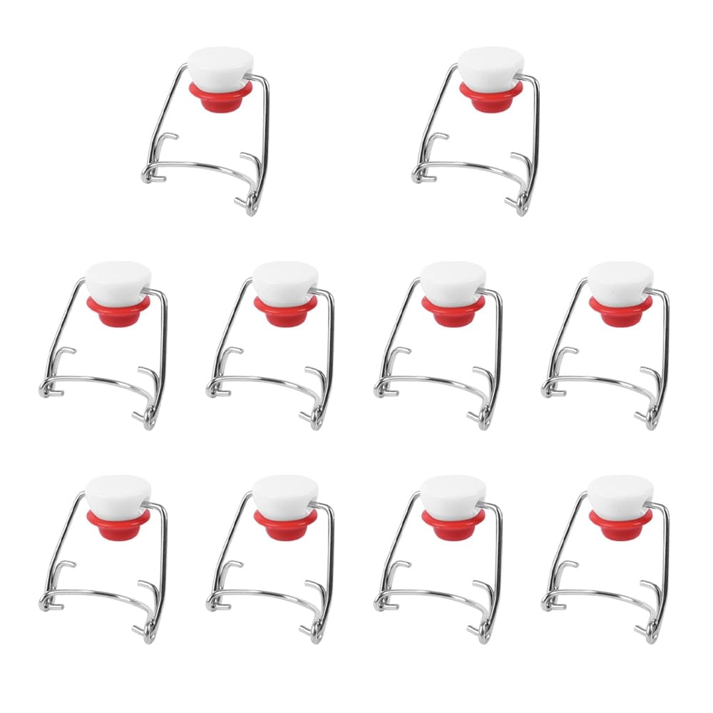 10 tappi a leva per bottiglie, con guarnizione in silicone, rosso e bianco