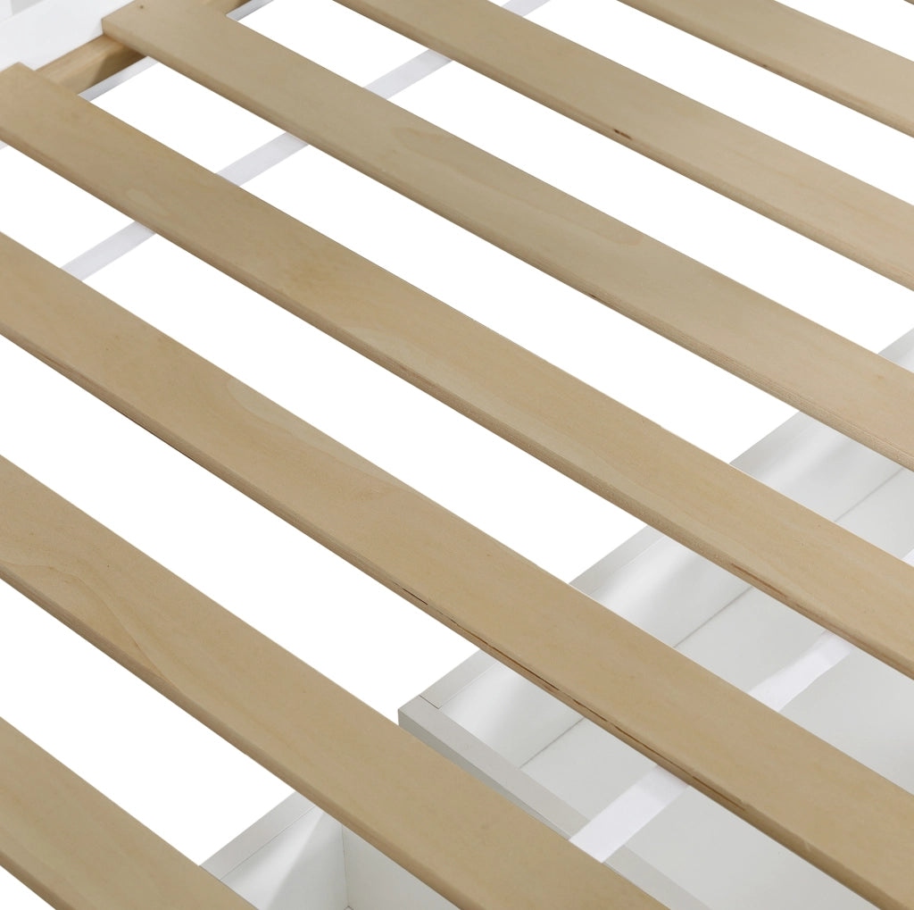 Letto a castello a casetta 90 x 200 cm bianco con 2 cassetti, vani laterali e scala