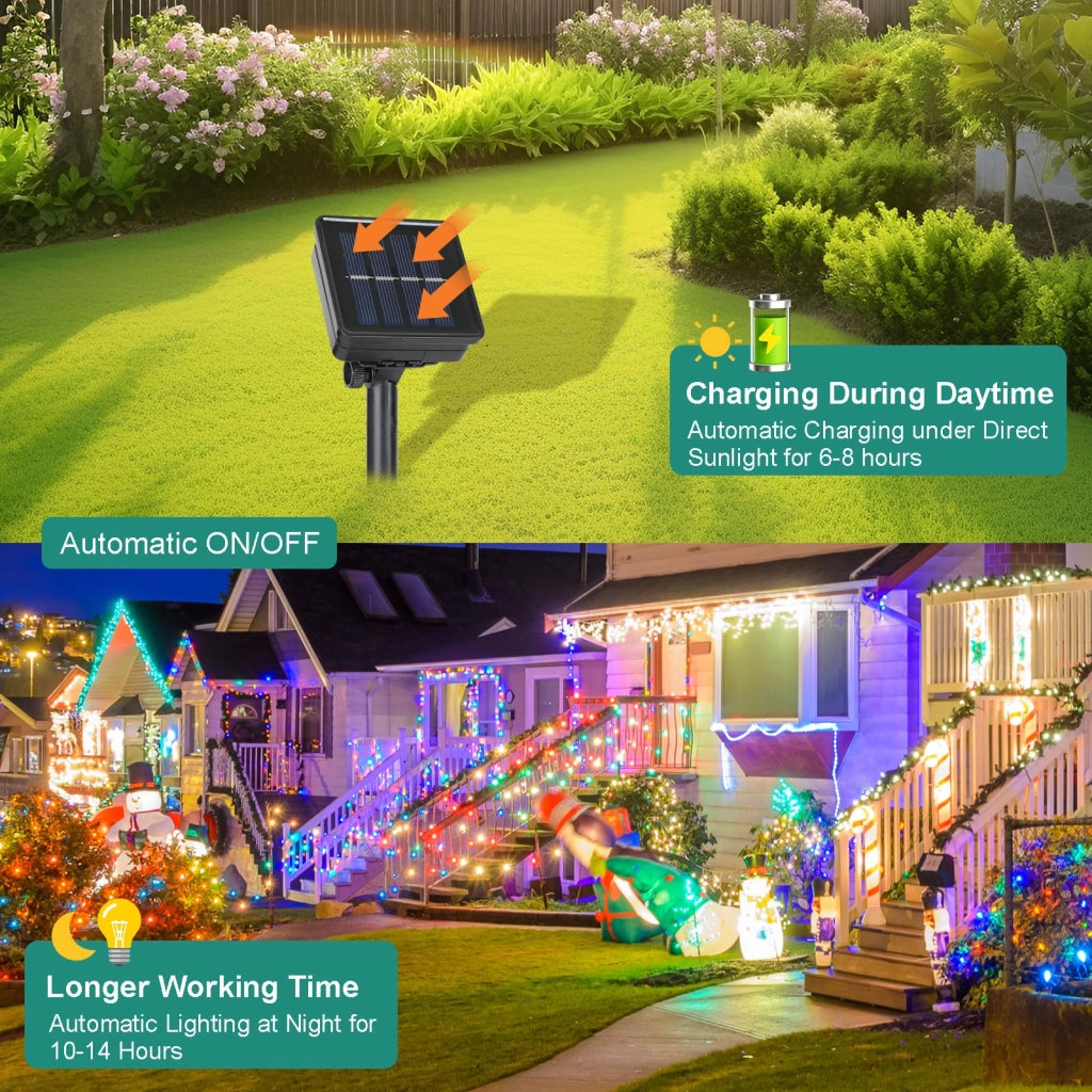Catena luminosa solare, set da 4, 40 metri, 400 LED, 8 modalità, impermeabile