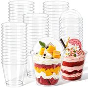 Bicchieri per dessert in plastica, capacità 180 ml, con coperchio e cucchiaino, confezione da 100 pezzi, forma rotonda
