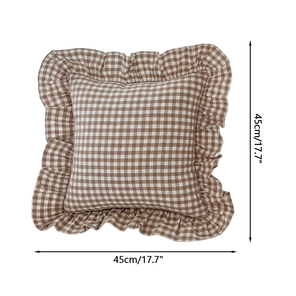 Set di 2 federe per cuscini a quadretti con volant, 45x45 cm