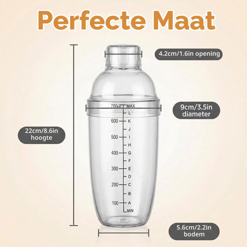 Shaker per cocktail da 700 ml, trasparente, con coperchio e filtro