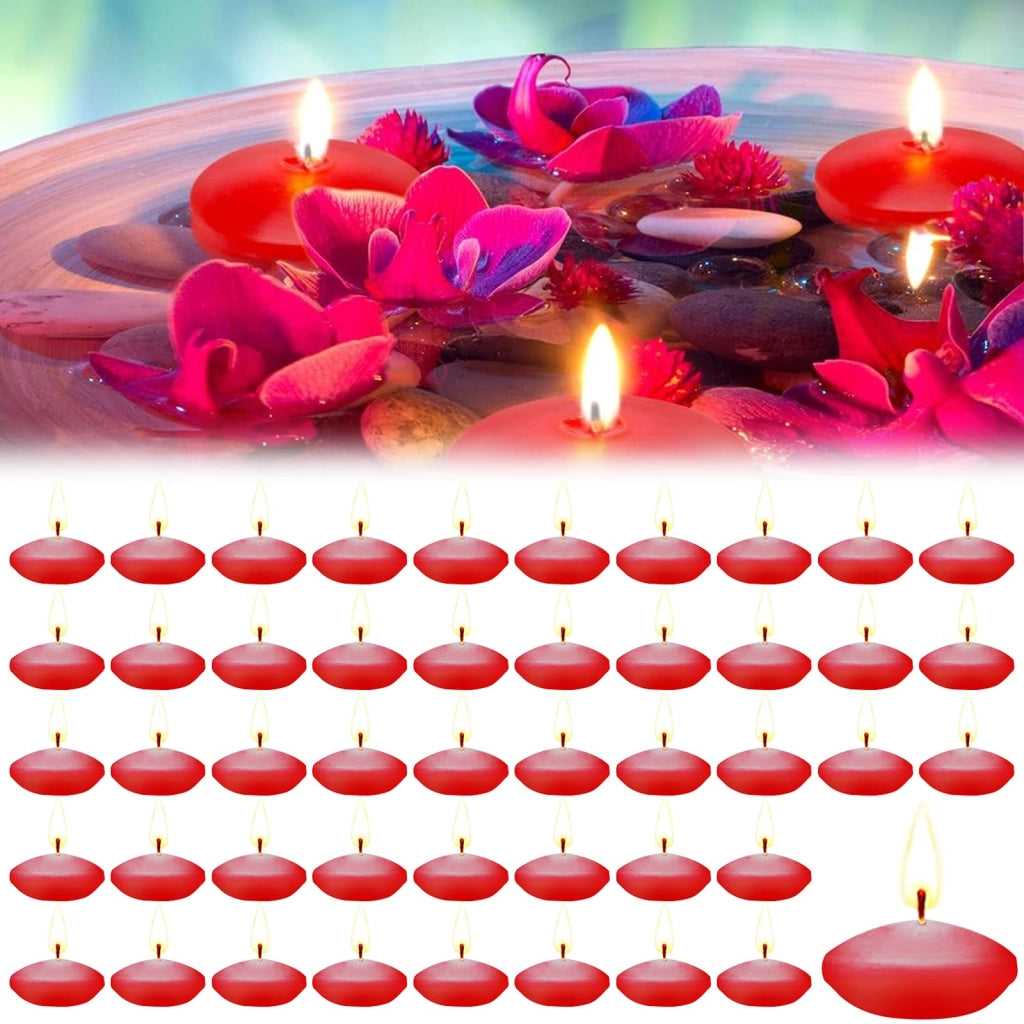 50 candeline galleggianti rosse, 3,5 cm, senza profumo, senza fumo, senza gocciolamenti