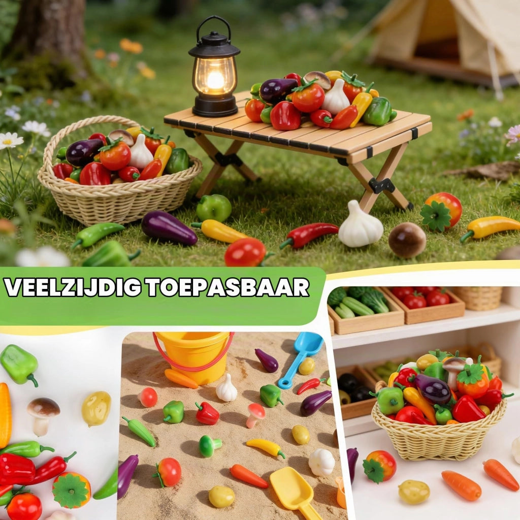 70 mini-verdure in plastica: aglio, mais, peperoni, zucca