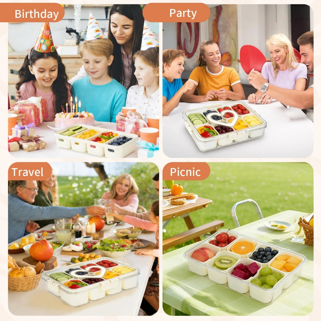 Set di 2 contenitori per snack, con 8+4 scomparti, riutilizzabili e trasparenti