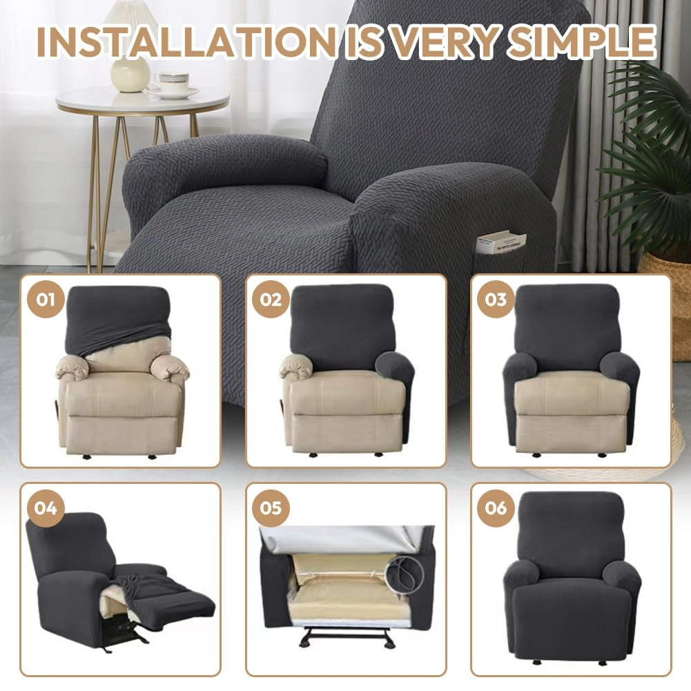 Copripoltrona elasticizzato, set da 4 pezzi, colore grigio scuro, per poltrone relax