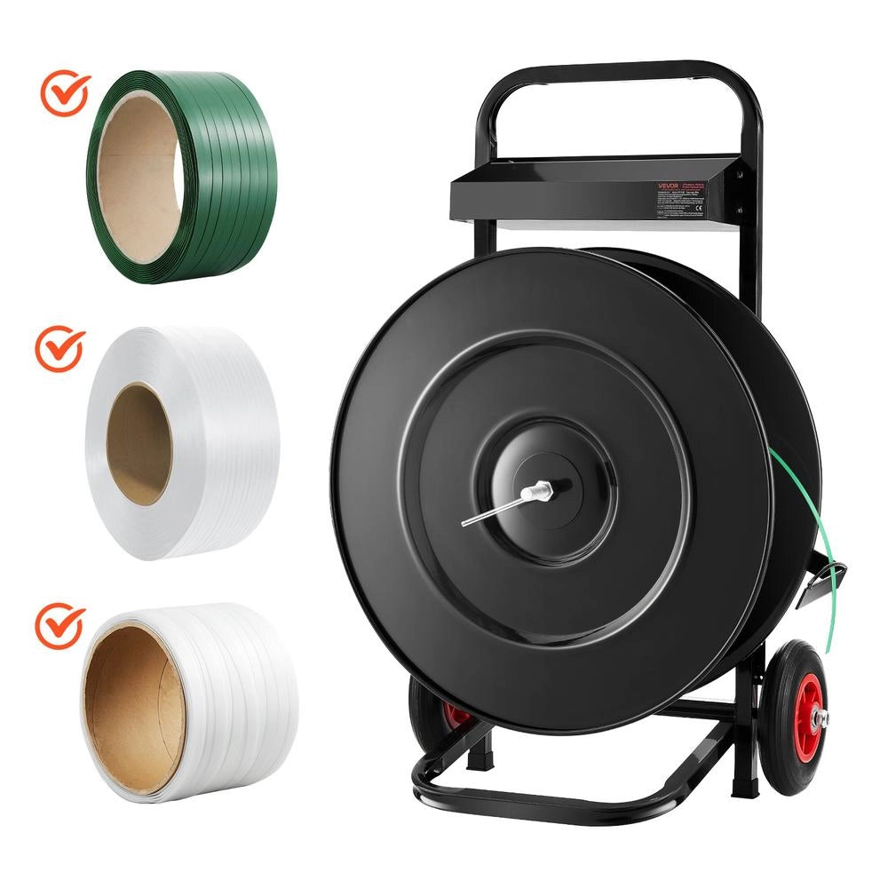 DPC400 Carrello per Reggiatura in Acciaio, Distributore per Bobine PET PP Nucleo 20,3 e 40,6 cm con Freno e Cassetta Porta Attrezzi