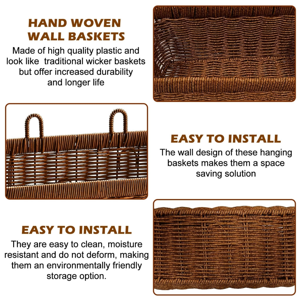 Set di 2 cesti appesi intrecciati in rattan, color marrone scuro