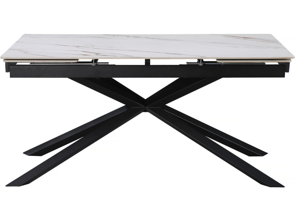Tavolo da pranzo allungabile in ceramica per 6-10 persone "Celeste" - Bianco marmorizzato oro