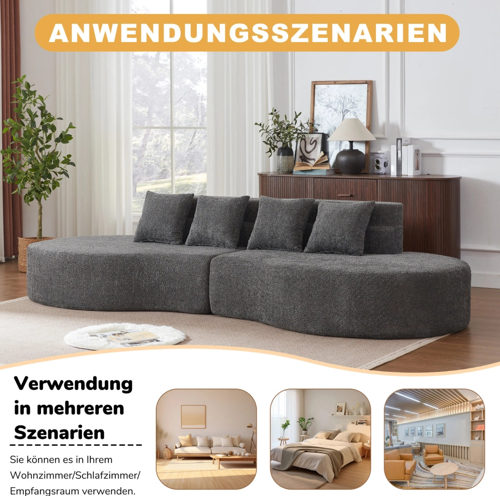 DIVANO Modulare in Schiuma 2 Pezzi Chenille Grigio