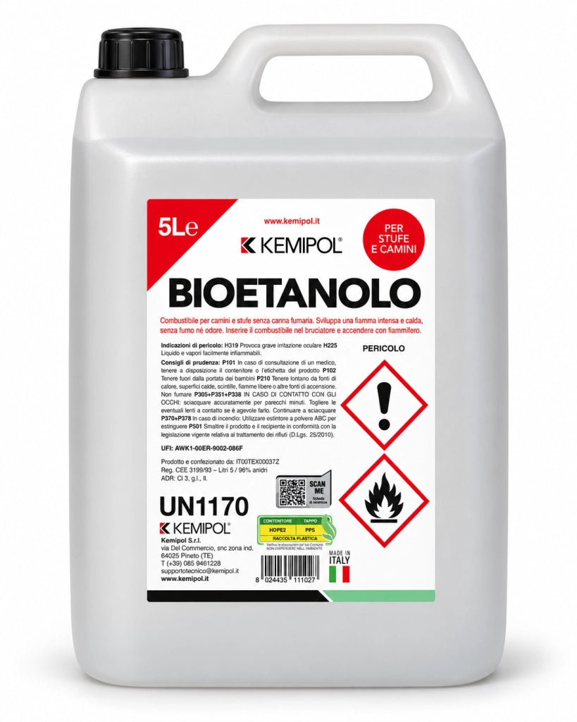 Bioetanolo Ecologico Kemipol Inodore Stufe Camini 5 Litri 4 Pezzi