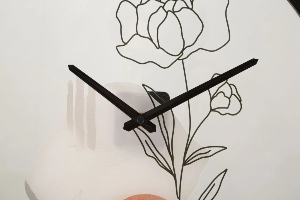 Orologio da Parete Rotondo in Acciaio con Rosa Decorativa Flower -A- Bianco