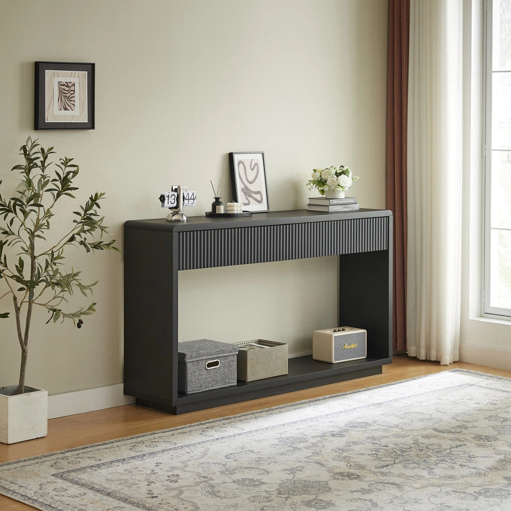 Consolle da ingresso nera 150 cm con 2 cassetti e ripiano aperto