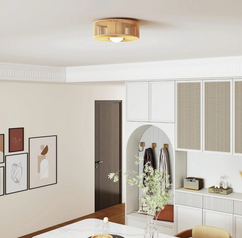 Plafoniera con paralume in corda di canapa e lampadina LED G9 inclusa