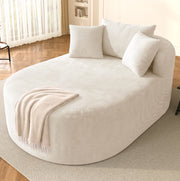 Poltrona relax ovale in velluto a coste beige chiaro, seduta profonda
