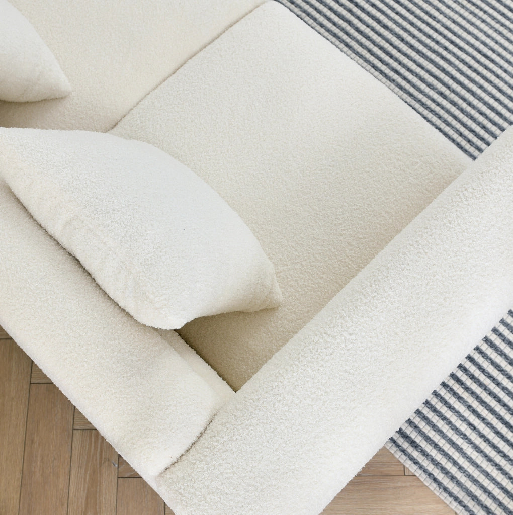 Set di divani 5 posti in tessuto peluche bianco per soggiorno