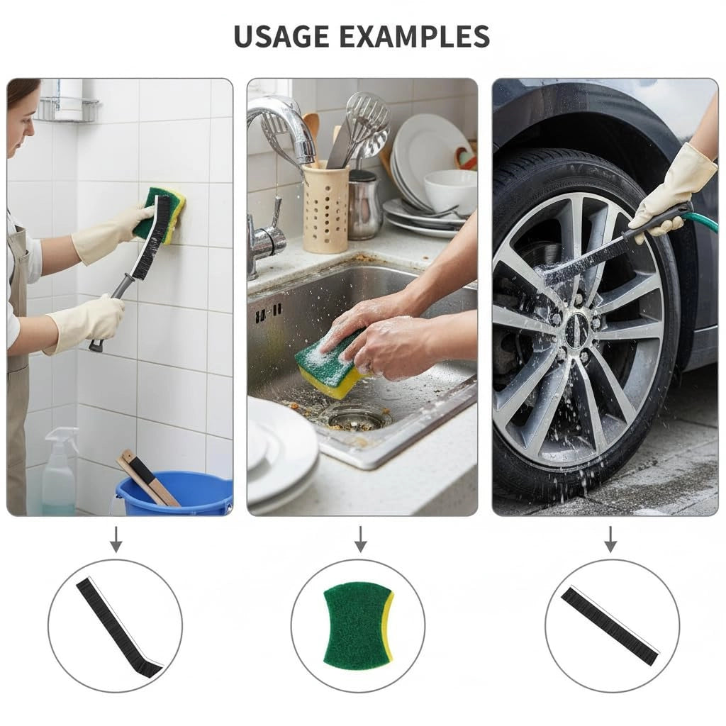 Kit di pulizia, composto da 5 pezzi, con spazzole e spugne per la pulizia di angoli stretti