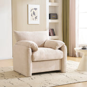 Poltrona singola in ciniglia beige 96 cm con braccioli
