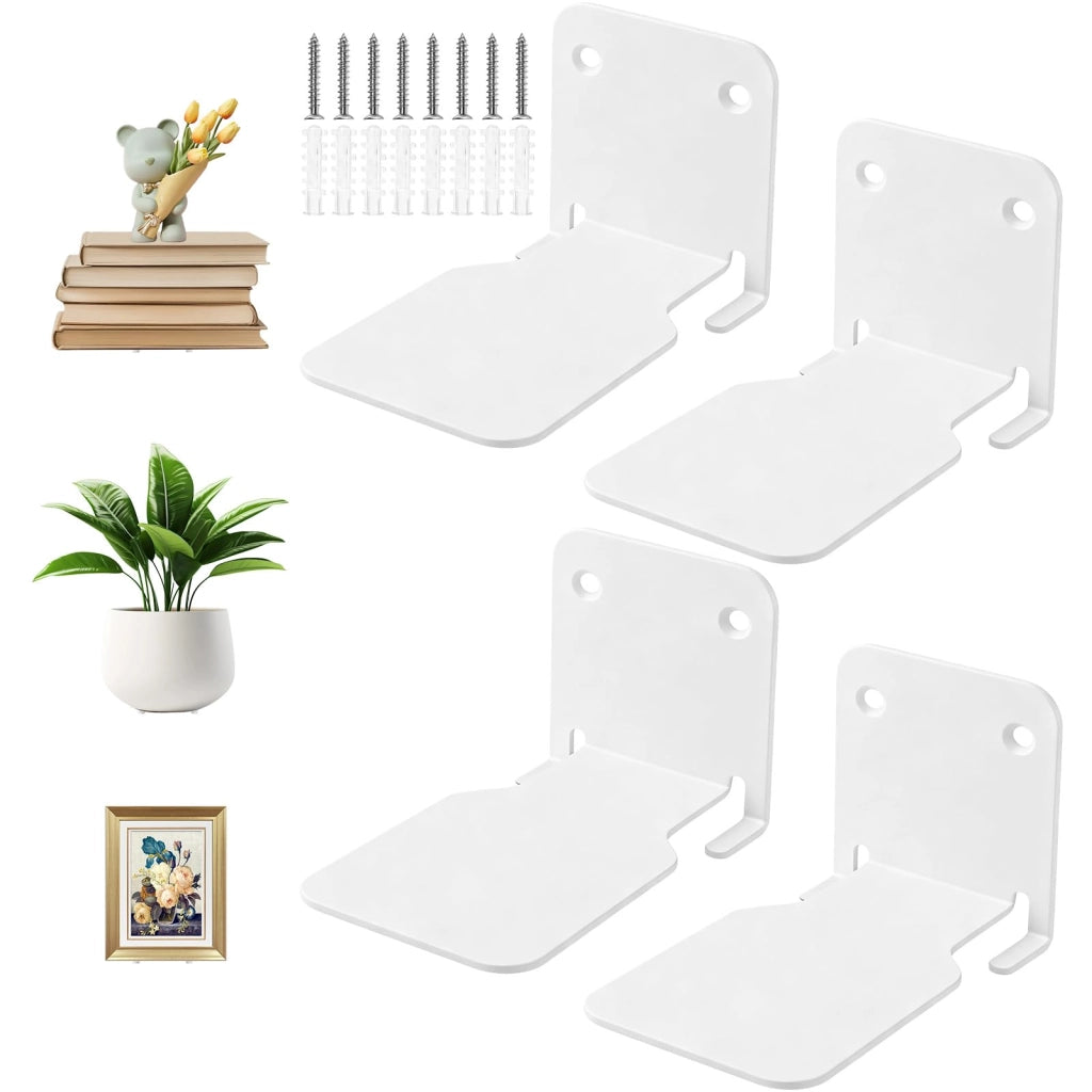 Mensole sospese in metallo, set da 4, colore bianco, design invisibile