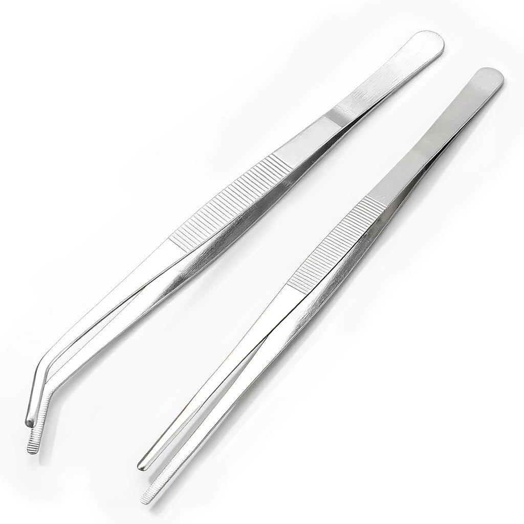 Set di pinzette chirurgiche, acciaio inossidabile, 30 cm, a punta dritta e curva