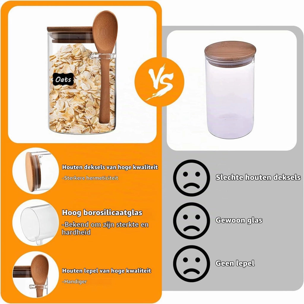 Set di 3 contenitori in vetro da 510 ml con coperchi in bambù