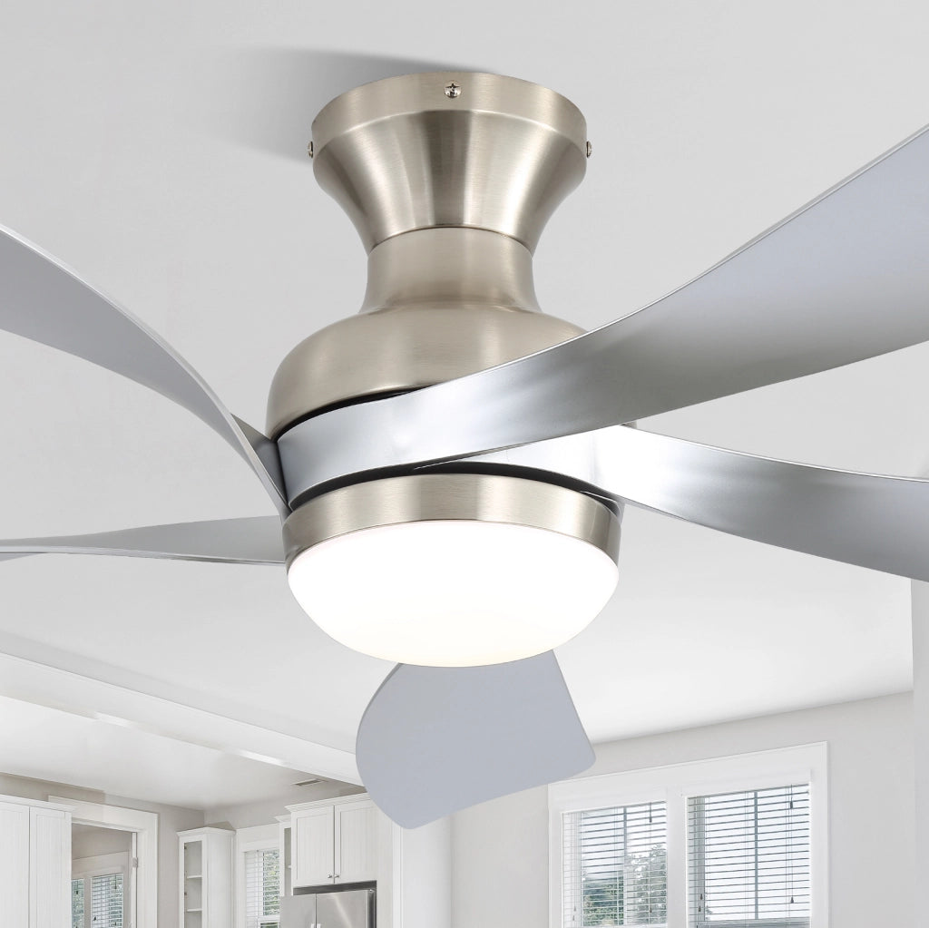 Ventilatore da soffitto con LED dimmerabile e telecomando in ABS argento