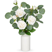 Fiori di eucalipto e rosa artificiali in vaso di Vetroceramica, altezza 40 cm