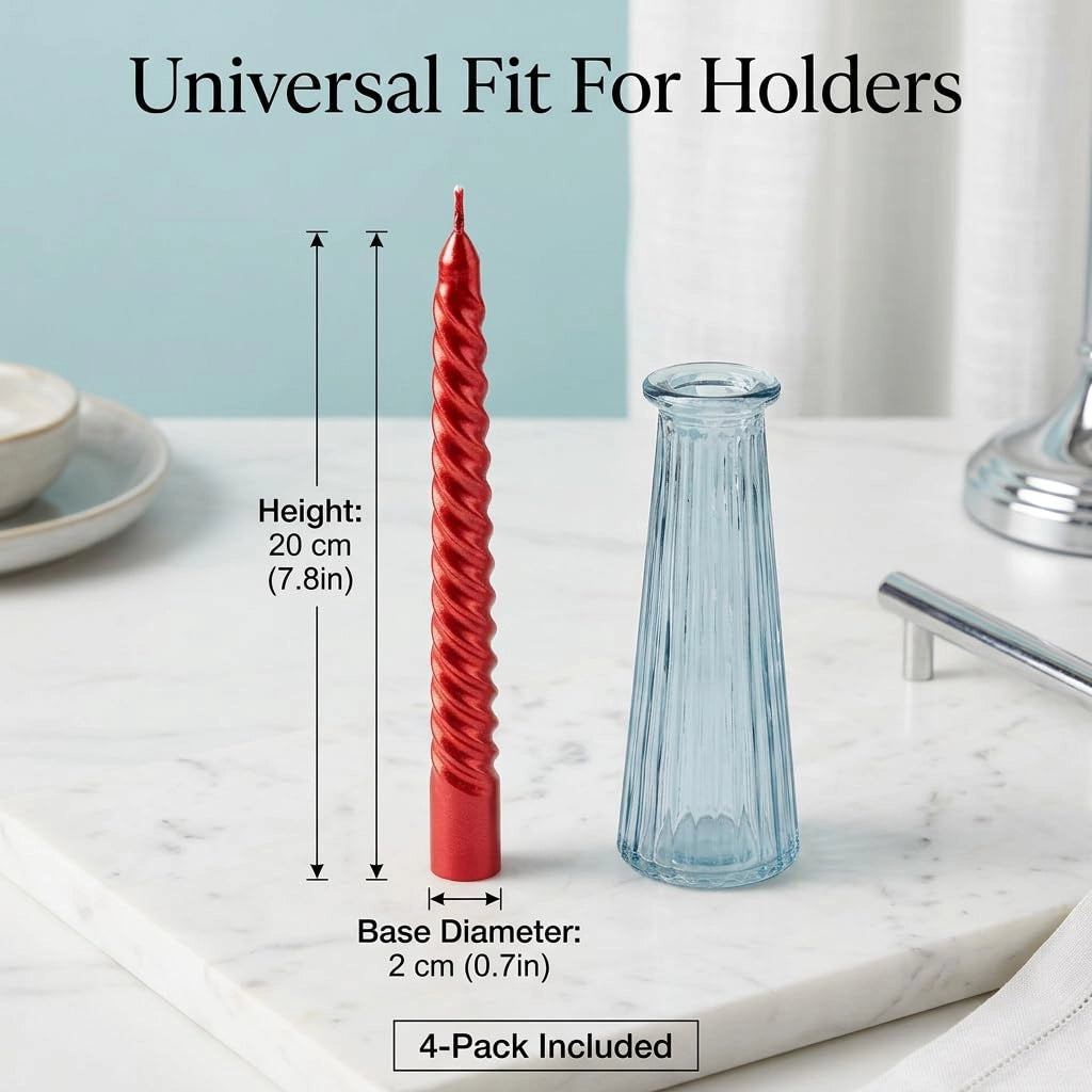 Candele a spirale, colore rosso, set da 4, lunghezza 20 cm, durata di combustione
