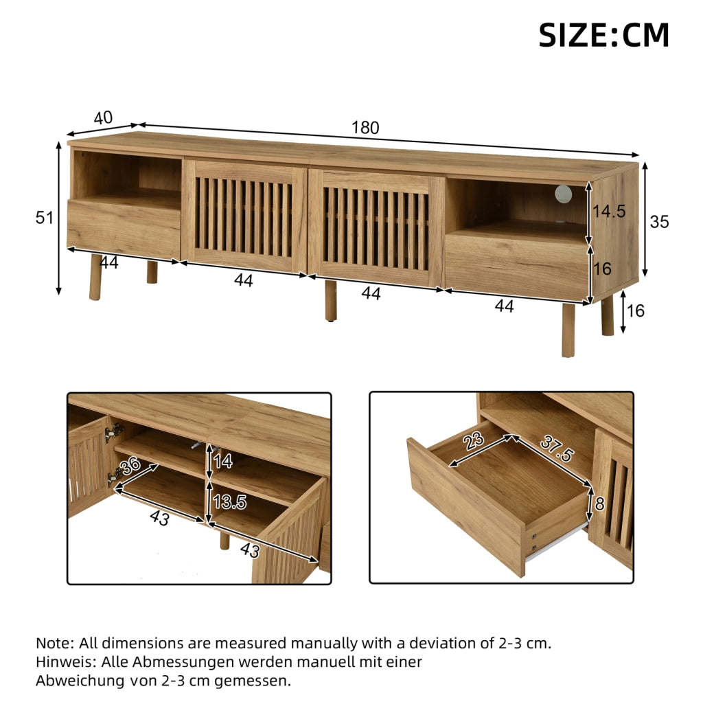 Mobile TV 180 cm in MDF effetto legno con 2 ante e 2 cassetti