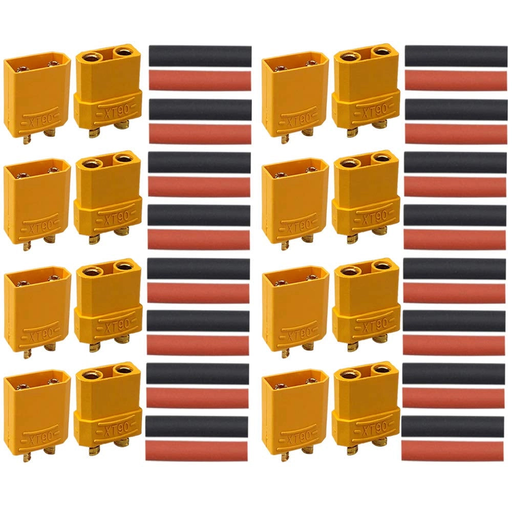 8 connettori XT90, placcati in oro, da 60-100 A, con guaina termorestringente