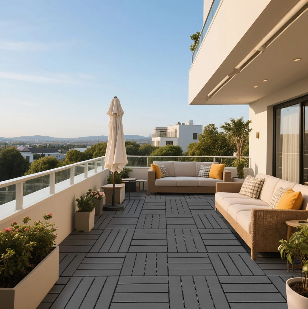 Piastrelle da terrazza ad incastro 30,5 x 30,5 cm grigio scuro 44 pezzi