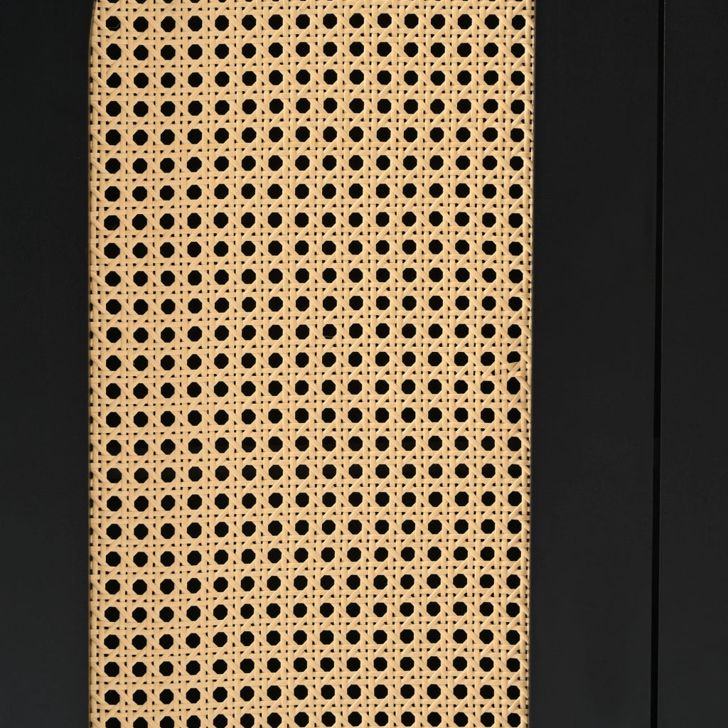 CREDENZA a 4 ante in rattan PE e MDF, nera
