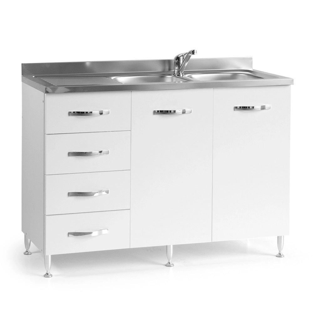 Sottolavello con cassetti 120 cm sinistro con lavello colore bianco frassinato
