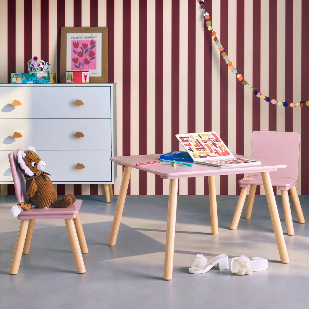 Set tavolo e 2 sedie per bambini, rosa