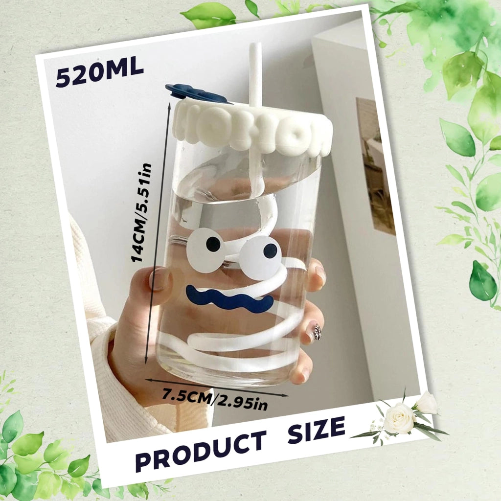 Bicchiere di vetro con coperchio e cannuccia, capacità 520 ml, colore bianco