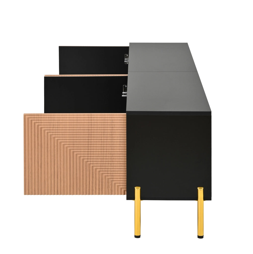 Mobile TV moderno nero e naturale 179x35x53,5 cm con gambe oro e design minimalista
