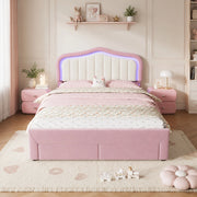 Letto imbottito 140 x 200 cm rosa con 2 cassetti e LED