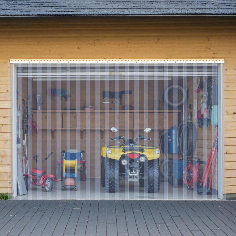 Tenda a Strisce in PVC Trasparente MS-0024, 2,4 x 2,1 m, Spessore 2 mm, 14 Pezzi, Impermeabile e Resistente per Magazzino e Garage