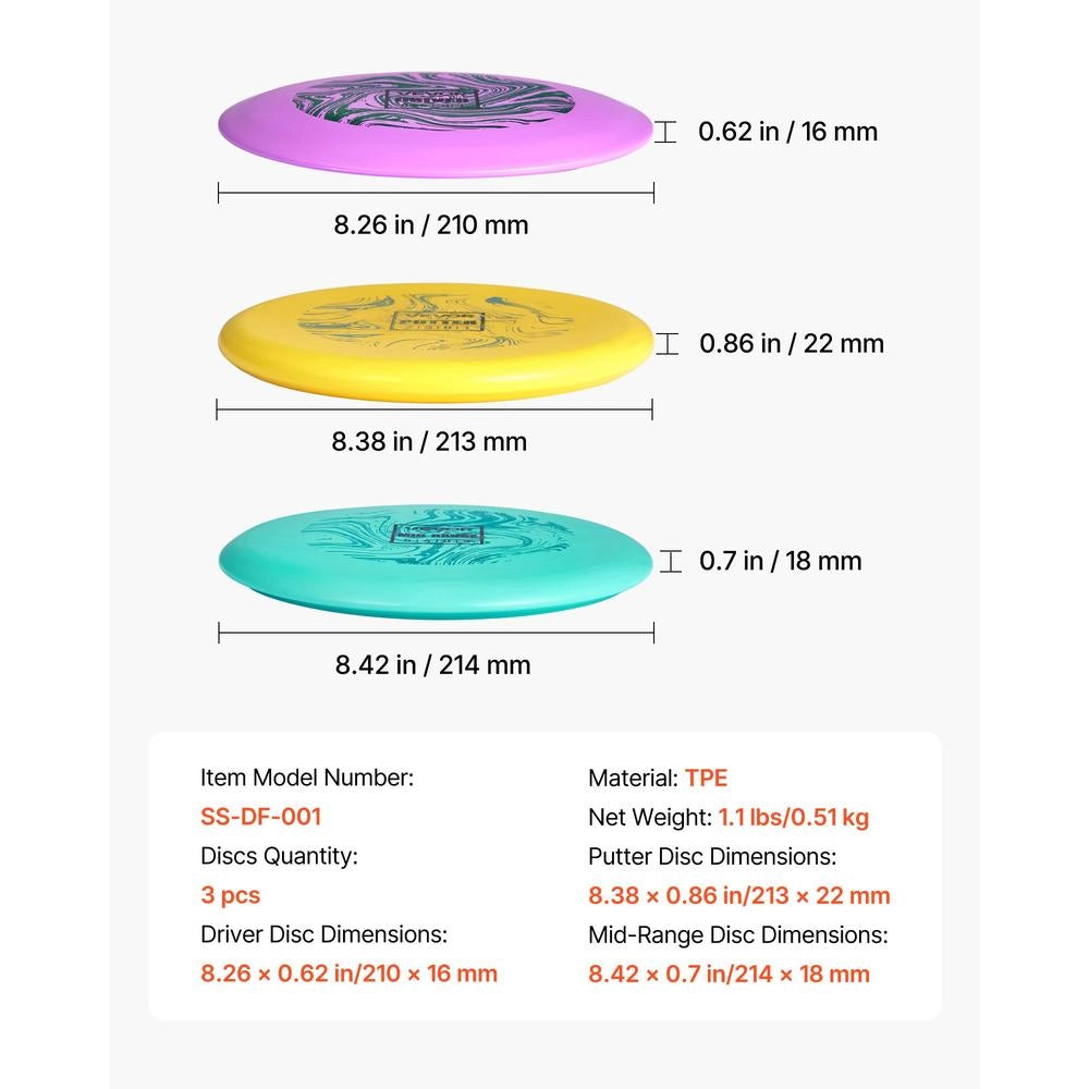 Set Disc Golf 3 Pezzi in TPE Modello SS-DF-001 con Driver Mid-range e Putter Resistente per Giardino e Parco